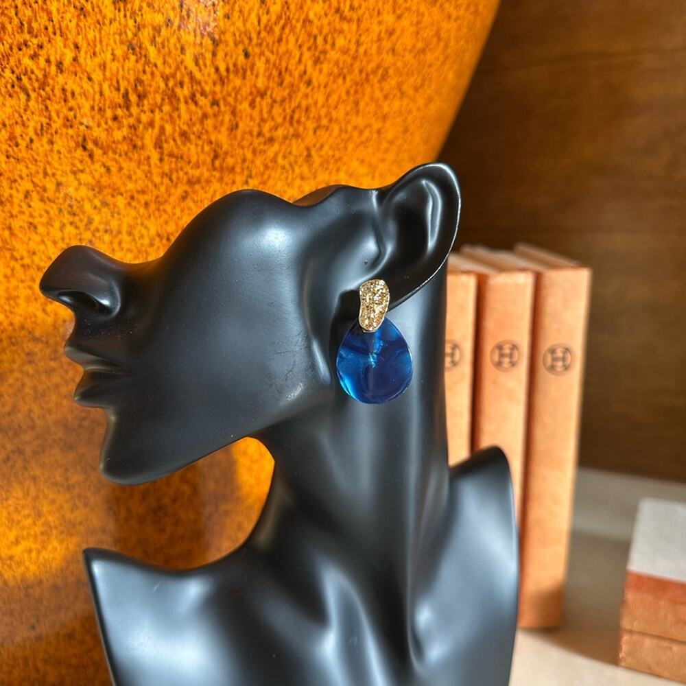 Blue and Gold Stylish Earring- classic chic, vacation style, hypoallergenic